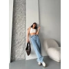 Baggy kar yıkama orta mavi jeans pantolon d2007