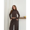 Balıkçı yaka örme takım kahve st265865