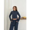 Balıkçı yaka örme takım lacivert st265865