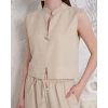 Broşlu yelek pantolon takım bej s255821