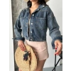 Çift cepli kol katlamalı kar yıkama crop kot ceket kahve tint d2000