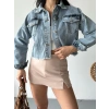 Çift kapaklı püsküllü crop buz mavi d2002