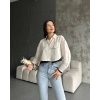 Çift renkli kısa gömlek krem s4021
