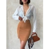 Çift yırtmaçlı etek camel s25910