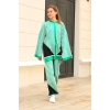 Çizgili bisiklet yaka triko takım Yeşil