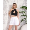 Çizgili düğmeli şort beyaz s2551251