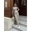 Çizgili etekli takım vizon s3609