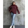 Çizgili ispanyol kol triko boğazlı kahve beyaz elf