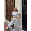 Crop pantolon biyeli takım gri