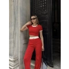 Crop pantolon biyeli takım kırmızı