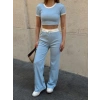 Crop pantolon biyeli takım mavi