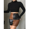 Damalı deri etek siyah kahve w24648