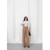 Deri geniş paça beli lastikli pantolon bej h263644