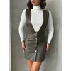 Deri jile elbise haki w24796