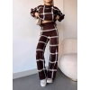 Ekoseli triko takım kahvebeyaz