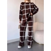Ekoseli triko takım kahvebeyaz