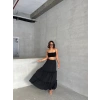 Fırfırlı brodeli astarlı uzun etek siyah s255047