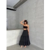 Fırfırlı brodeli astarlı uzun etek siyah s255047