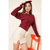 Fitilli Bisiklet Yaka İkili Bluz bordo T4341