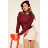 Fitilli Bisiklet Yaka İkili Bluz bordo T4341
