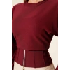 Fitilli Bisiklet Yaka İkili Bluz bordo T4341
