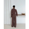 Gömlek yaka kaplama düğmeli takım kahve st265866