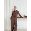 Gömlek yaka kaplama düğmeli takım kahve st265866