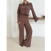 Gömlek yaka kaplama düğmeli takım kahve st265866