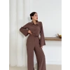 Gömlek yaka kaplama düğmeli takım kahve st265866