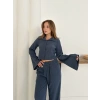 Gömlek yaka kaplama düğmeli takım lacivert st265866