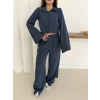 Gömlek yaka kaplama düğmeli takım lacivert st265866
