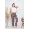 Kadife pijama altı pembe üstüne siyah çizgi desenli q7013