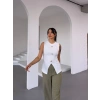 Kadın beyaz bisiklet yaka gold düğmeli ottoman bluz s2310