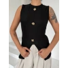 Kadın siyah bisiklet yaka gold düğmeli ottoman bluz s2310