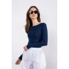 Kayık yaka uzun kollu bluz lacivert pt