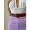 Kemerli gabardin şort lila s25735