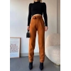 Kendinden kemerli triko pantolon camel