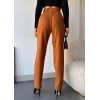 Kendinden kemerli triko pantolon camel