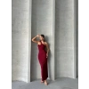Krinkıl tek omuz uzun elbise bordo s25455