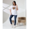 Leopar kalp baskılı tişört