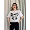 Oversize Beyaz baskılı crop tişört