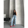 Palazzo straight kar yıkama jeans pantolon mavi d2008