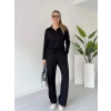 Polo yaka alt üst kollu modal takım siyah pt