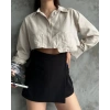 Poplin crop gömlek bej s3060