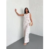 Sırt dekolteli keten beyaz tulum S1036