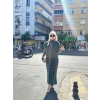 Siyah çizgi desenli elbiseli hırka triko takım haki