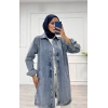 Taşlı tunik ceket kar yıkama orta mavi d2516