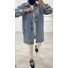 Taşlı tunik ceket kar yıkama orta mavi d2516