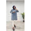 Taşlı tunik ceket kar yıkamalı mavi d2516