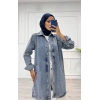 Taşlı tunik ceket kar yıkamalı mavi d2516